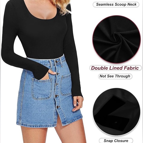 (A8) MANGOPOP Women's Basic Scoop Neck LongSleeve Bodysuit Suit, Size Small, NWT - Picture 7 of 9